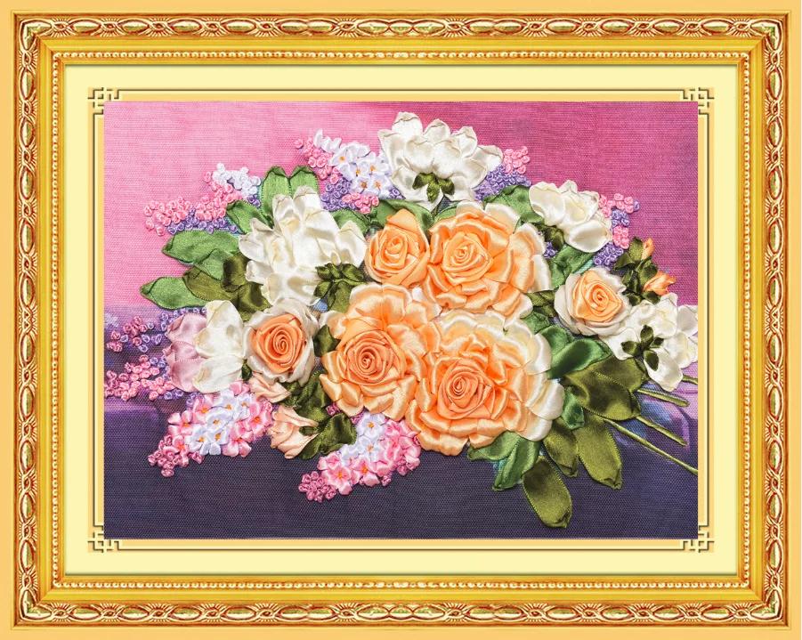 40X50cm First love three Ribbon embroidery kit stain..